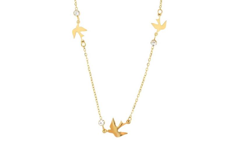 Made by Nami Edelstahlkette Halskette Damen Gold mit Vögeln und Kristall Edelsteinen 40 + 5 cm, Edelstahl Schmuck Frauen von Made by Nami