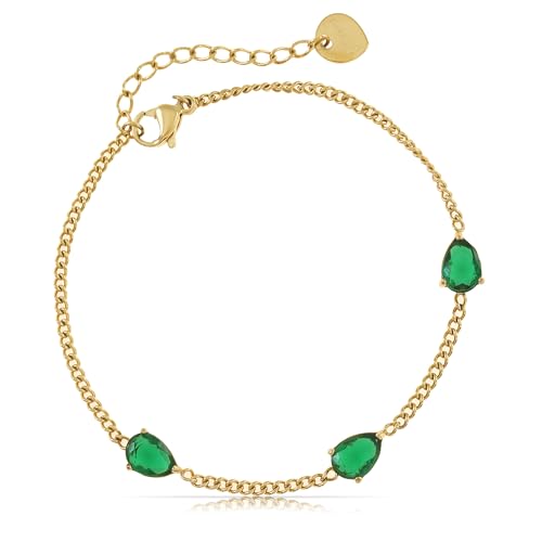 Made by Nami Edelstein Armband Damen Gold mit drei grünen Chakra Steinen 16 cm lang mit 4 cm Verstellkette als perfektes Schmuck Geschenk für Frauen (Grün) von Made by Nami