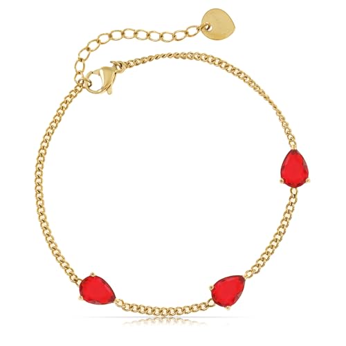 Made by Nami Edelstein Armband Damen Gold mit drei roten Chakra Steinen 16 cm lang mit 4 cm Verstellkette als perfektes Schmuck Geschenk für Frauen (Rot) von Made by Nami