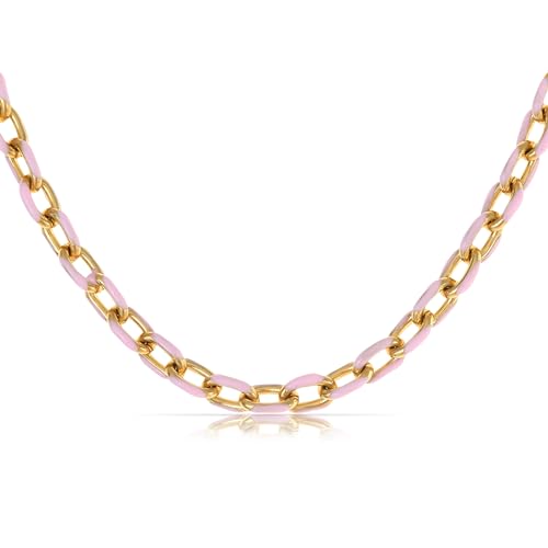 Made by Nami Elegante Edelstahl Halskette Damen in Gold und Rosa als Statement Schmuck 40 cm lang mit 5 cm Verstellkette (Rosa) von Made by Nami