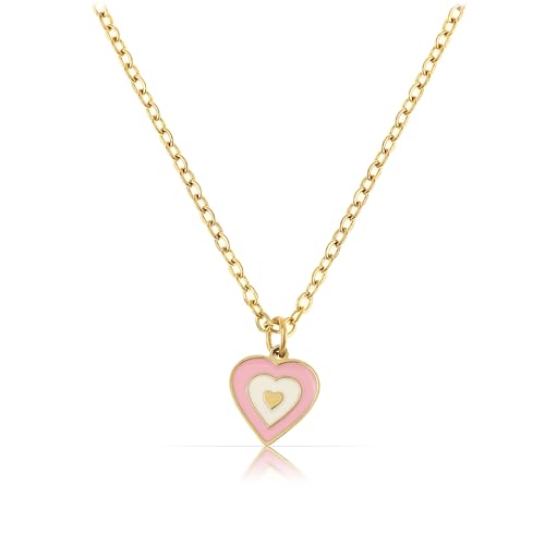 Made by Nami Filigrane Halskette Damen Gold mit Anhänger Herz Blume oder Kleeblatt aus Chirurgischem Edelstahl 40 + 5 cm Gold Schmuck Wasserfester Schmuck Freundschaftsketten (Herz) von Made by Nami