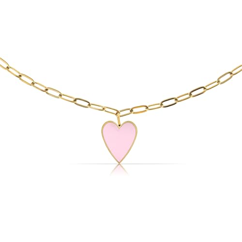 Made by Nami Filigrane Halskette Damen Gold mit Anhänger Herz Rosa aus Chirurgischem Edelstahl 40 + 5 cm Gold Schmuck Filigraner Schmuck Freundschaftsketten von Made by Nami