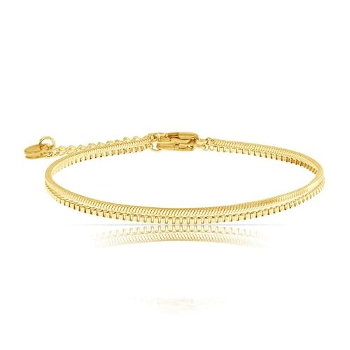 Made by Nami Filigranes Damen Armband Aus Edelstahl • Silber Gold Rosé • Minimalistisches Armband • Für Frauen • Silberschmuck • Feine Cuban Link Chain Armkette (2er Set Gold) Made by Nami Filigranes Damen Armband Aus Edelstahl • Silber Gold Rosé • Minimalistisches Armband • Für Frauen • Silberschmuck • Feine Cuban Link Chain Armkette (2er Set Gold) von Made by Nami