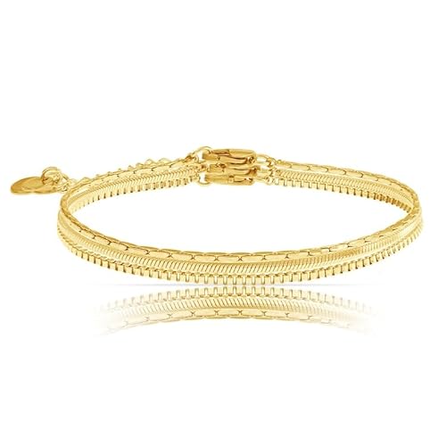 Made by Nami Filigranes Damen Armband aus Edelstahl • Silber Gold Rosé • Minimalistisches Armband • Armbänder für Frauen • Silberschmuck Gold-Schmuck • Feine Cuban Link Chain Armkette (3er Set Gold) von Made by Nami