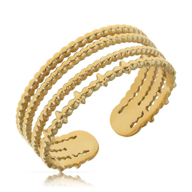 Made by Nami Fingerring Breiter Goldener Boho Edelstahl Ring Drei-Stränge-Design, Damen Schmuck Größenverstellbar & Wasserfest von Made by Nami