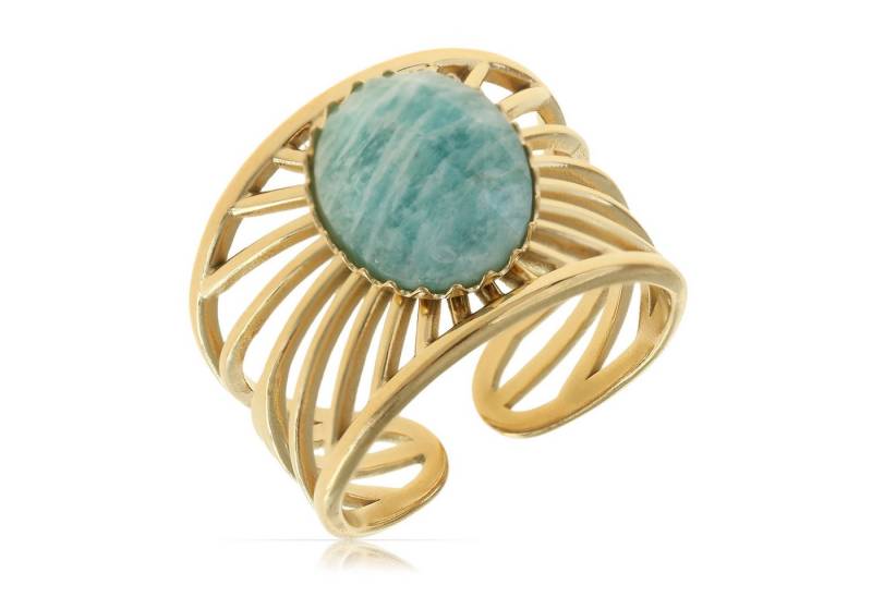 Made by Nami Fingerring Gold Damen mit Edelstein aus Chirurgischem Edelstahl - Sonnenstrahlen, Verstellbare Größe - Wasserfester Schmuck Hypoallergen von Made by Nami