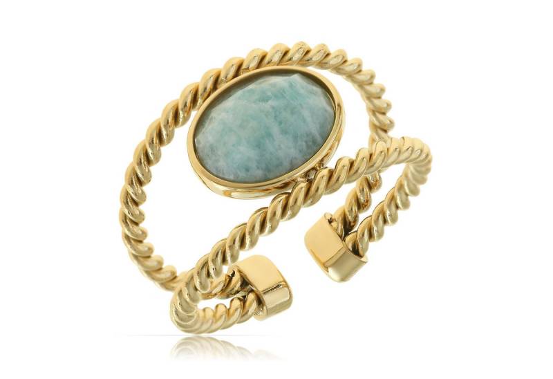 Made by Nami Fingerring Gold Damen mit Edelstein aus Chirurgischem Edelstahl - Türkiser Stein, Verstellbare Größe - Wasserfester Schmuck Hypoallergen von Made by Nami