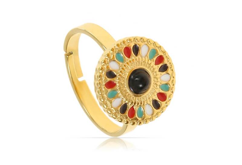 Made by Nami Fingerring in Gold mit Cleopatra Verzierung mit Sonnen Symbol und bunten Steinen, Ägyptischer Schmuck Wasserfest Größenverstellbar von Made by Nami