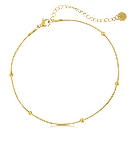 Made by Nami Fußkettchen Für Damen Gold mit Perlen aus Edelstahl Sommer Schmuck Wasserfest Geschenk für Sie von Made by Nami