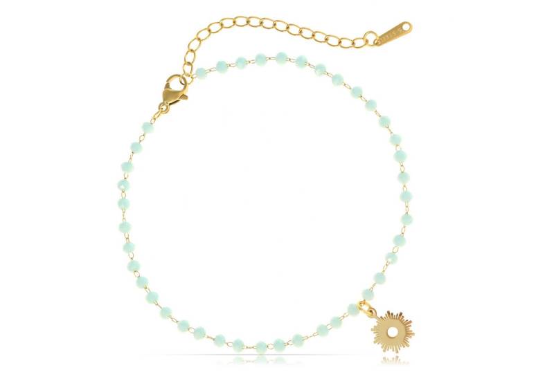 Made by Nami Fußkette Damen Fußkettchen goldfarben mit türkisen Perlen verstellbar, aus Edelstahl – farbige Perlen – mit Anhänger – längenverstellbar von Made by Nami