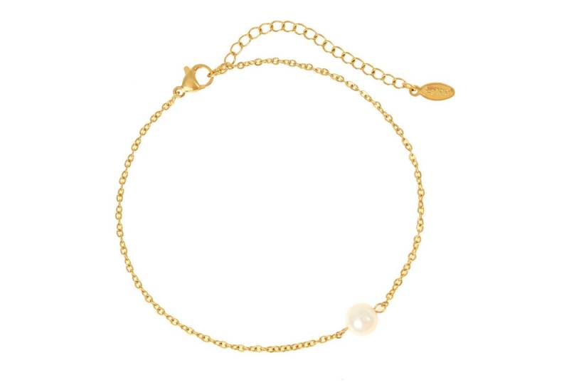 Made by Nami Fußkette Edelstahl Fußkettchen für Damen in Gold, Wasserfest mit Perle, 21,5cm lang mit 6,1cm Verstellkette, Surfer oder Boho Schmuck von Made by Nami