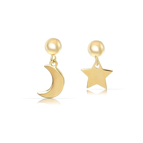 Made by Nami Gold Ohrringe Hängend Damen aus 925 Sterling Silber Mond & Stern Set Geschenke für Frauen (Gold) von Made by Nami