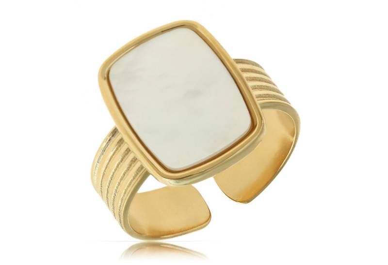Made by Nami Goldring Damen Ring Gold mit Perlmuttstein verstellbar wasserfest hypoallergen, aus Edelstahl – Boho-Stil – mit Edelstein – glänzende Optik von Made by Nami