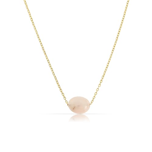 Made by Nami Halskette Damen Gold aus Edelstahl mit Ovalem Edelstein in Rosa 40 + 5 cm Länge Wasserfester Schmuck Geschenk für Sie (Rosa) von Made by Nami