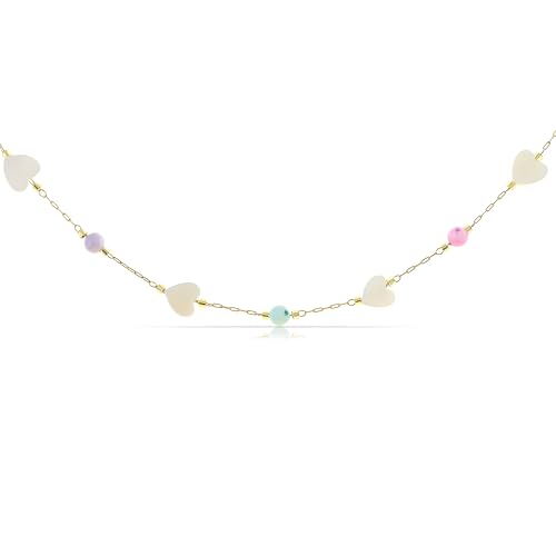 Made by Nami Halskette Damen Gold mit Perlen und Herzen Perlmutt Herz Kette aus Chirurgischem Edelstahl 40 + 5 cm Geschenke für Frauen Wasserfester Schmuck Freundschaftskette von Made by Nami