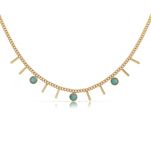 Made by Nami Halskette Damen Gold mit Stab Anhängern und türkisen Edelsteinen aus Chirurgischem Edelstahl 40 + 5 cm Goldkette Damen mit Anhängern Boho Schmuck Hypoallergen & Wasserfest von Made by Nami