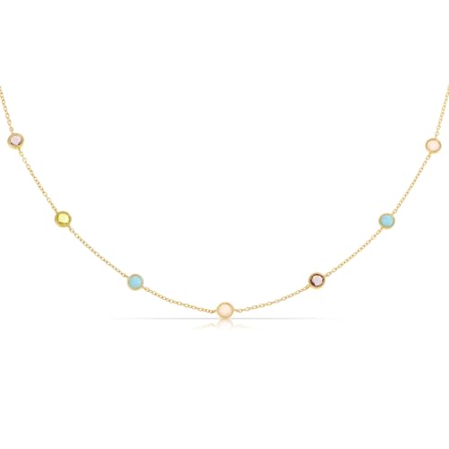 Made by Nami Halskette Damen Gold mit bunten Edelsteinen aus Sterling Silber 40 + 5 cm Goldkette Damen Hypoallergen Wasserfester Schmuck von Made by Nami