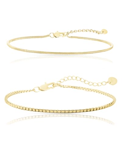 Made by Nami Herren Armband Set aus Edelstahl Silber/Gold • 2x Minimalistisches Armband Herren • Armbänder für Herren • Silberarmband Männer • Filigrane Cuban Link Chain Armkette (2er Set Gold) von Made by Nami