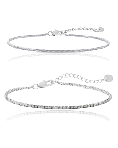 Made by Nami Herren Armband Set aus Edelstahl Silber/Gold • 2x Minimalistisches Armband Herren • Armbänder für Herren • Silberarmband Männer • Filigrane Cuban Link Chain Armkette (2er Set Silber) von Made by Nami