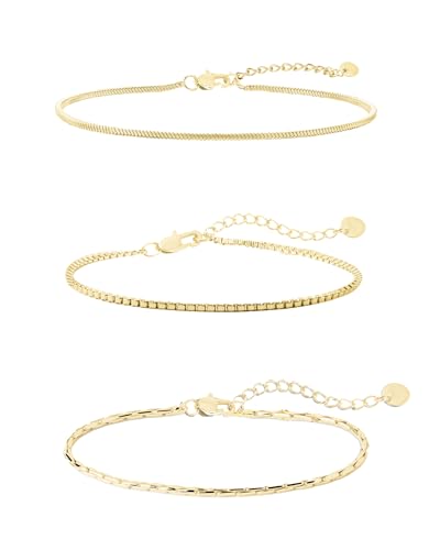 Made by Nami Herren Armband Set aus Edelstahl Silber/Gold • 2x Minimalistisches Armband Herren • Armbänder für Herren • Silberarmband Männer • Filigrane Cuban Link Chain Armkette (3er Set Gold) von Made by Nami