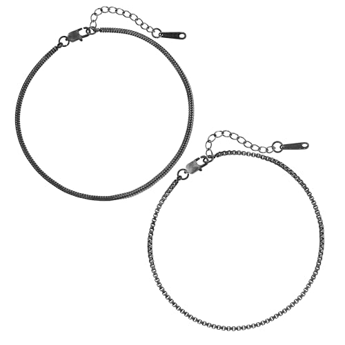 Made by Nami Herren Armband aus Edelstahl Silber/Gold Minimalistisches Armband Herren Armbänder für Herren Silberarmband Männer Filigrane Cuban Link Chain Armkette (2er Set Schwarz) von Made by Nami