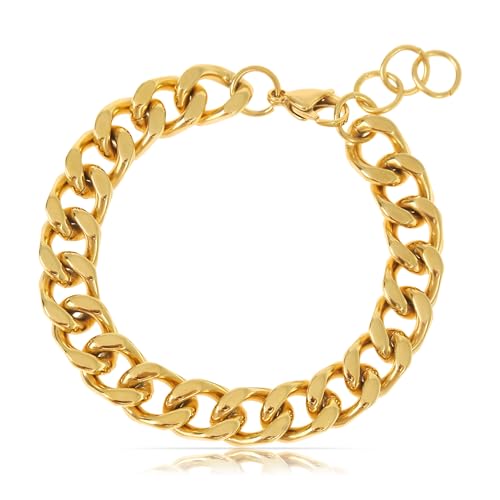 Made by Nami Herren Armband aus Edelstahl Silber/Gold • Minimalistisches Armband Herren • Armbänder für Herren • Silberarmband Männer • Grobe Cuban Link Chain Armkette (Gliederkette Gold) von Made by Nami