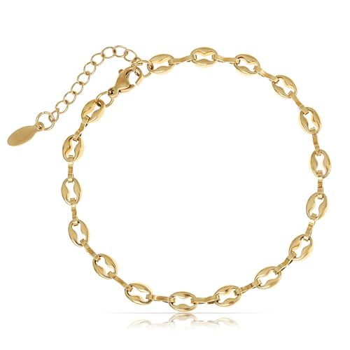 Made by Nami Herren Armband aus Edelstahl Silber/Gold • Minimalistisches Armband Herren • Armbänder für Herren • Silberarmband Männer • Grobe Cuban Link Chain Armkette (Schiffsankerkette Gold) von Made by Nami