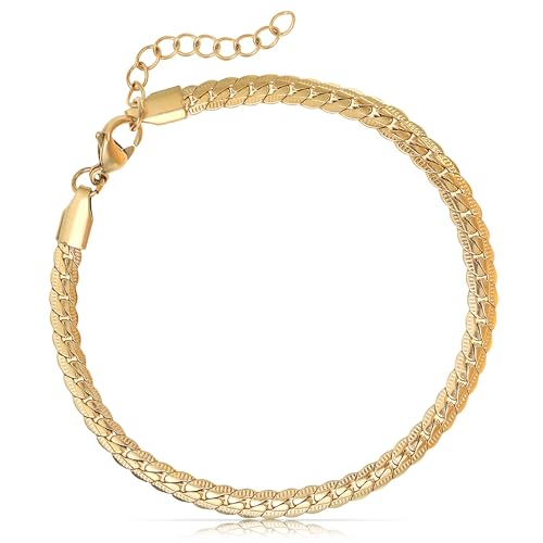 Made by Nami Herren Armband aus Edelstahl Silber/Gold • Minimalistisches Armband Herren • Armbänder für Herren • Silberarmband Männer • Grobe Cuban Link Chain Armkette (Schlangenkette Gold) von Made by Nami