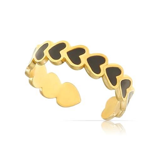 Made by Nami Herz Ring Damen Größenverstellbar Geschenke für Frauen Freundschaftsringe Wasserfester Schmuck (Schwarz) von Made by Nami