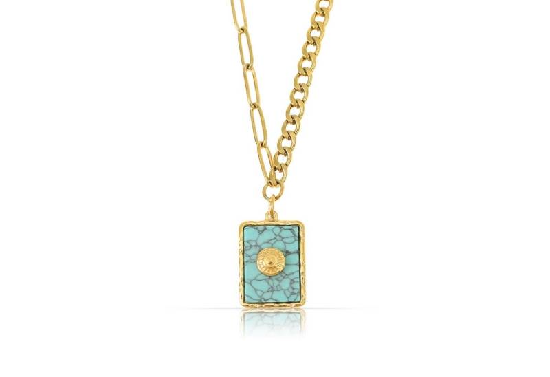 Made by Nami Kette mit Anhänger Damen Gold mit Türkisfarbenem Anhänger 40 + 5 cm Länge, Wasserfest Geschenke für Frauen Boho Schmuck von Made by Nami