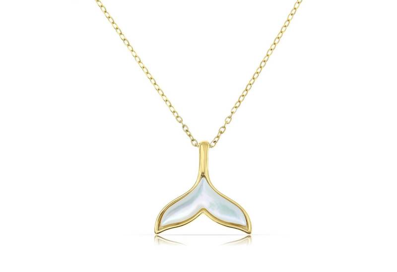 Made by Nami Kette mit Anhänger Damen mit Perlmutt Anhänger aus Chirurgischem Edelstahl, Hypoallergen Wasserfester Schmuck - Walflosse, Herz oder Schmetterling von Made by Nami