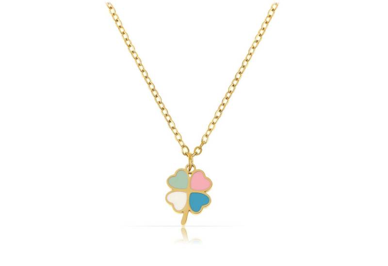 Made by Nami Kette mit Anhänger in Gold mit Anhänger Herz Blume oder Kleeblatt aus Chirurg. Edelstahl, 40 + 5 cm Gold Damen Wasserfester Schmuck Freundschaftsketten von Made by Nami