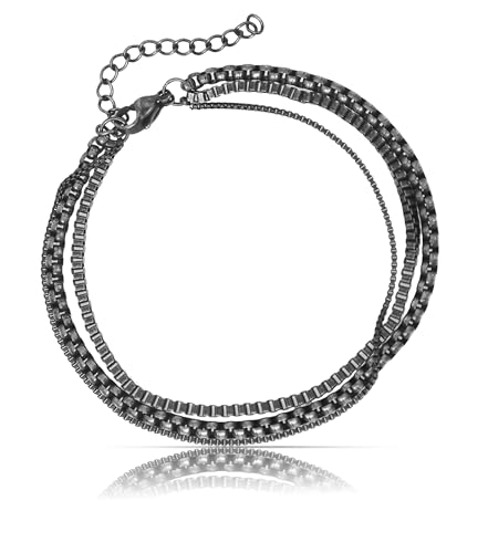 Made by Nami Mehrreihiges Armband Herren Schwarz Männer Schmuck Wasserfest 18 cm + 5 cm Länge von Made by Nami