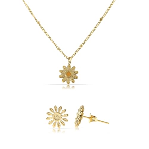 Made by Nami Mehrteiliges Schmuckset Boho Schmuck Damen Halskette Damen Anhänger und Ohrringe Gold Hängend aus Chirurgischem Edelstahl Hypoallergen & Wasserfest (Set 2.3) von Made by Nami