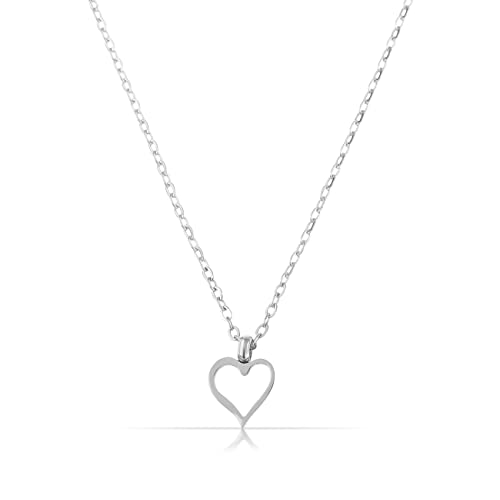 Made by Nami Minimalistische Halsketten mit Anhänger • Dezente Damen Edelstahl Halskette mit starkem Karabiner-Verschluss • Choker-Kette Frauen & Mädchen • Filigrane Gliederkette (Offenes Herz Silber) von Made by Nami