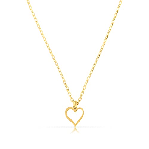Made by Nami Minimalistische Halsketten mit Anhänger • Dezente Damen Edelstahl Halskette mit starkem Karabiner-Verschluss • Choker-Kette Frauen & Mädchen • Filigrane Gliederkette (Offenes Herz Gold) von Made by Nami