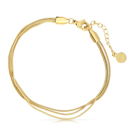 Made by Nami Multilayered Armband Damen Gold Schlangendesign Edelstahl Armband 16 + 4 cm Wasserfester Schmuck Geschenk Freundin (Plain) von Made by Nami