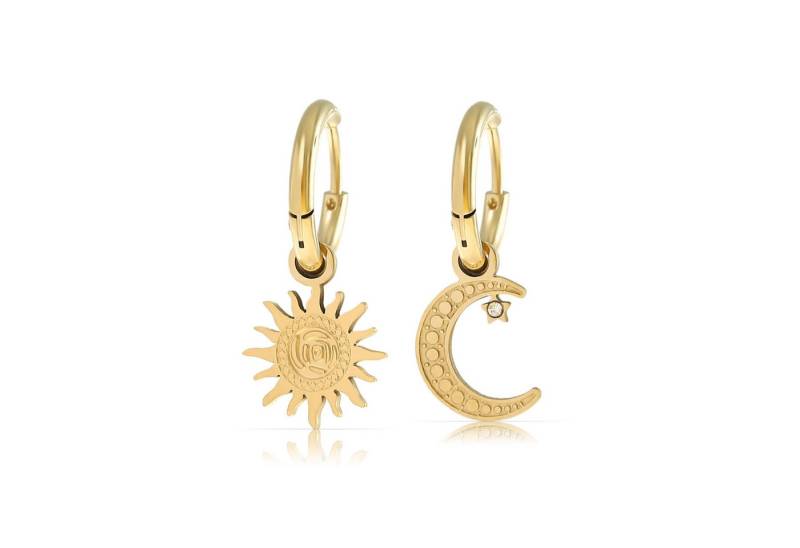 Made by Nami Ohrring-Set Gold Hängend mit Sonne & Mond Anhänger aus Chirugischem Edelstahl, Boho Schmuck Damen Hypoallergen Wasserfester Schmuck von Made by Nami