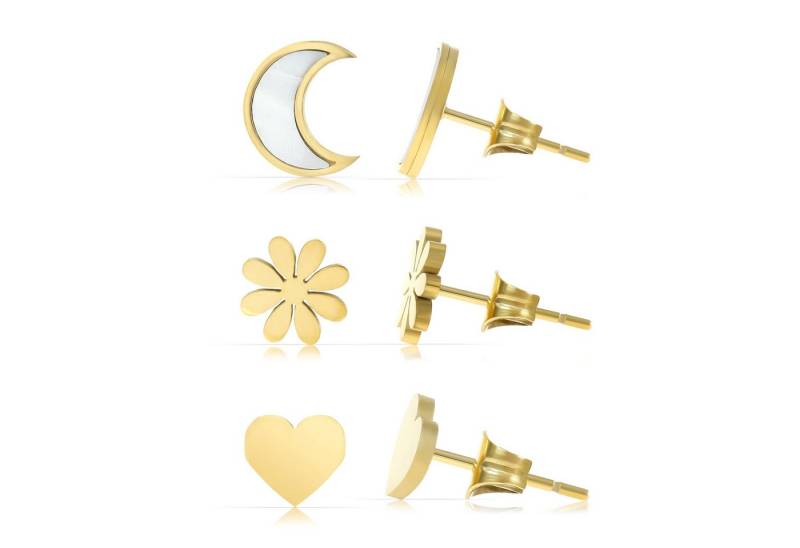 Made by Nami Ohrstecker-Set verschiedene Formen mit Mond-Blume-Herz Perlmutt Ohrstecker Gold, aus Chirurgischem Edelstahl Wasserfester Schmuck Geschenk für Sie von Made by Nami