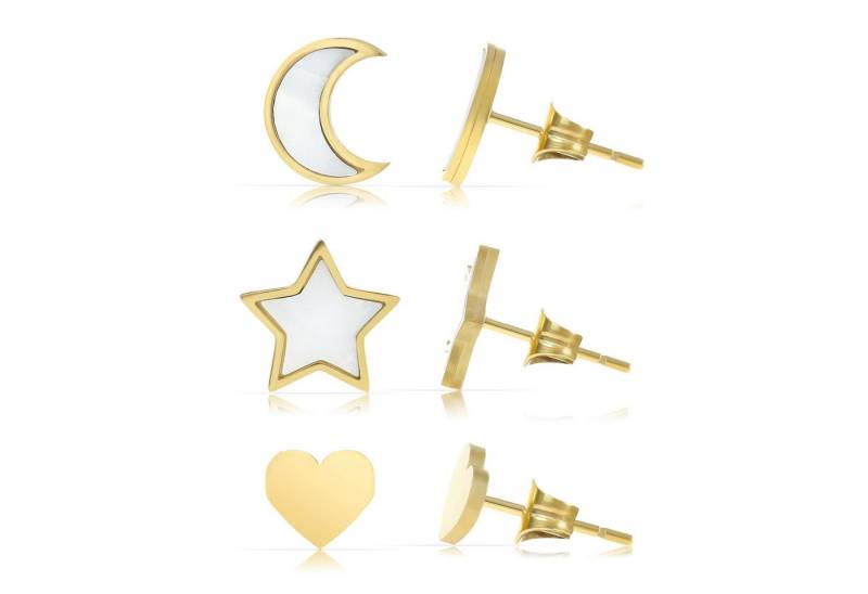 Made by Nami Ohrstecker-Set verschiedene Formen mit Mond-Stern-Herz Perlmutt Ohrstecker Gold, aus Chirurgischem Edelstahl Wasserfester Schmuck Geschenk für Sie von Made by Nami