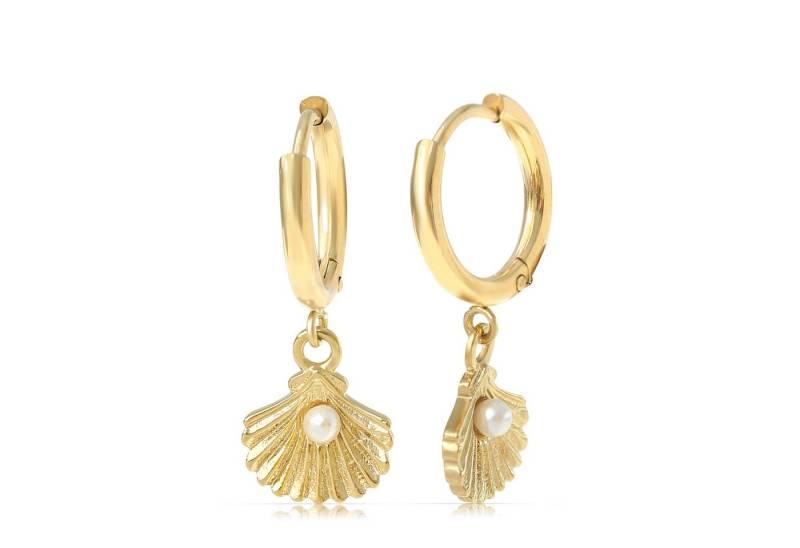 Made by Nami Paar Ohrhänger Ohrringe Damen Muschel Süßwasserperle Edelstahl Boho-Stil, Mit Muschelanhänger – mit Perle – minimalistisches Design von Made by Nami