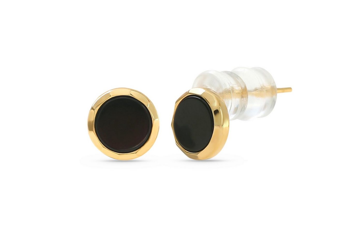 Made by Nami Paar Ohrstecker Schwarze/Goldene Edelstahl Ohrstecker mit Goldrand Schmuck (2er Paar), Geschenk für Frauen/Damen von Made by Nami