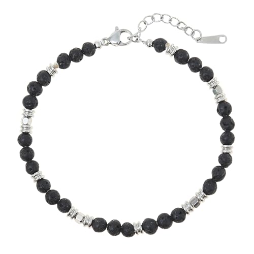 Made by Nami Perlen Armband Herren Verstellbar mit schwarzen und silbernen Perlen Wasserfester Schmuck Männer (Schwarz) von Made by Nami