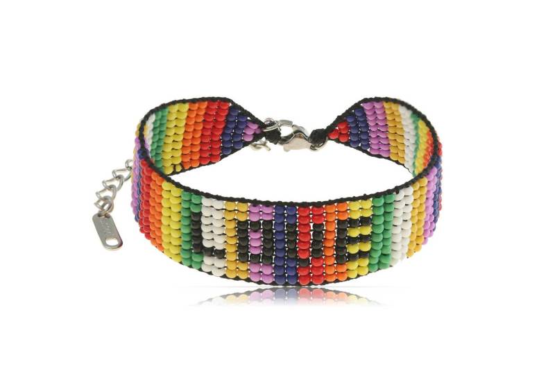 Made by Nami Perlenarmband Damen Armband bunt mit Schriftzug Perlen wasserfest Pride, aus Perlen – größenverstellbar – farbenfroh – geeignet für Pride von Made by Nami