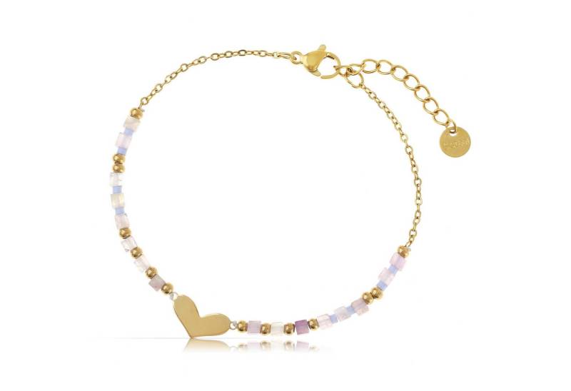 Made by Nami Perlenarmband Damen Armband mit Süwasserperlen Herzanhänger verstellbar wasserfest, aus Edelstahl – hypoallergen – mit Verlängerung – romantischer Akzent von Made by Nami