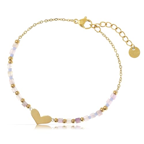 Made by Nami Perlenarmband Damen Lila aus Chirurgischem Edelstahl Herz Armband Damen 17 + 3 cm Wasserfest & Hypoallergen (Herz) von Made by Nami