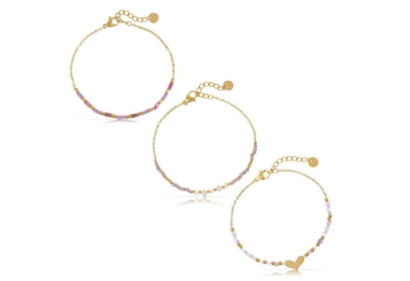 Made by Nami Perlenarmband Set Damen Armband Set mit Perlen und Herzanhänger verstellbar wasserfest, aus Edelstahl – hypoallergen – mit Verlängerung – romantischer Akzent von Made by Nami