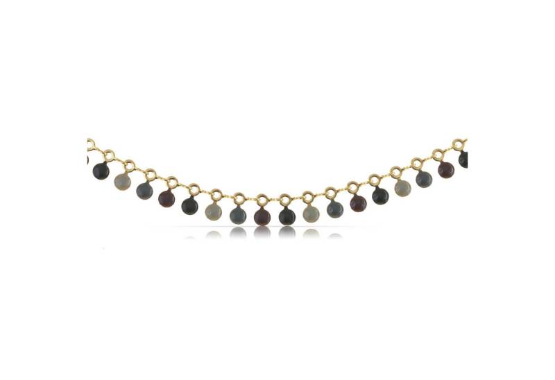 Made by Nami Perlenkette Damen Gold mit hängenden Perlen Plättchen in Schwarz, Blau oder Rot, aus Chirurgischem Edelstahl 40 + 5 cm Wasserfest Boho Schmuck von Made by Nami