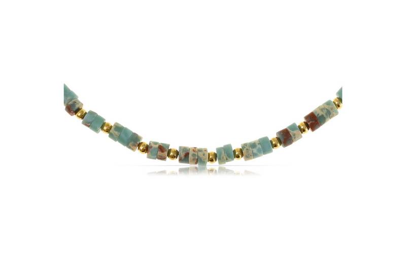 Made by Nami Perlenkette Damen Halskette bunt Naturstein verstellbar wasserfest hypoallergen, aus Naturstein – Boho-Stil – Sommerlich – mit Verlängerung von Made by Nami