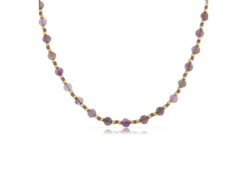 Made by Nami Perlenkette Damen Halskette Bunt 40 + 5 cm verstellbar wasserfest hypoallergen, aus Naturstein – Boho-Stil – sommerlich – mit Verlängerung von Made by Nami